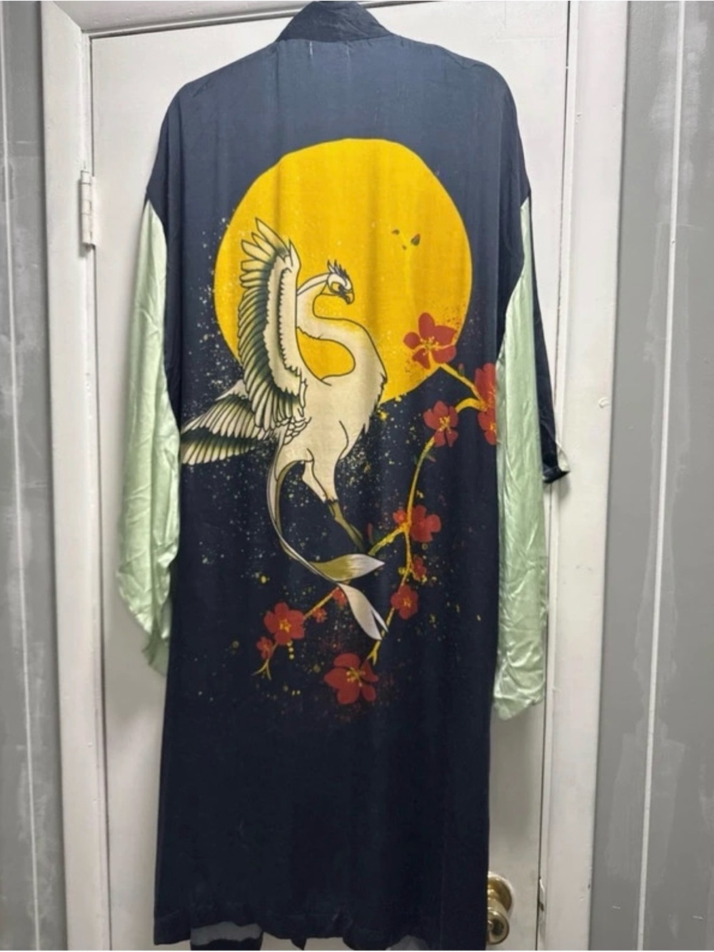 Free People Rising Sun Moon Dance Maxi Kimono Robe - Black O/S Altered 46"